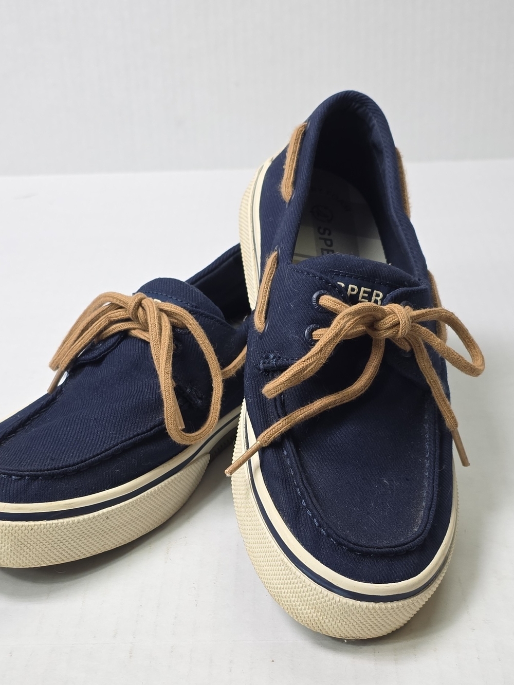 Sperry Navy Canvas Boat Shoes with Tan Laces
